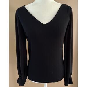 White House Black Market V Neck Black Long Sleeve Sweater, Size S
